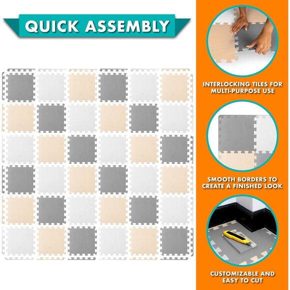 Foam Puzzle Floor Play Mat for Kids and Babies with Solid Colors, 36 or 16 Inter - Picture 6 of 6